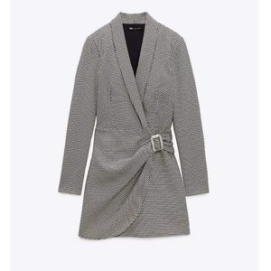 NWT Zara Woman Houndstooth Blazer Style Dress Black & White Size S Small